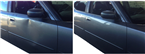 Charger door before and after dent repair